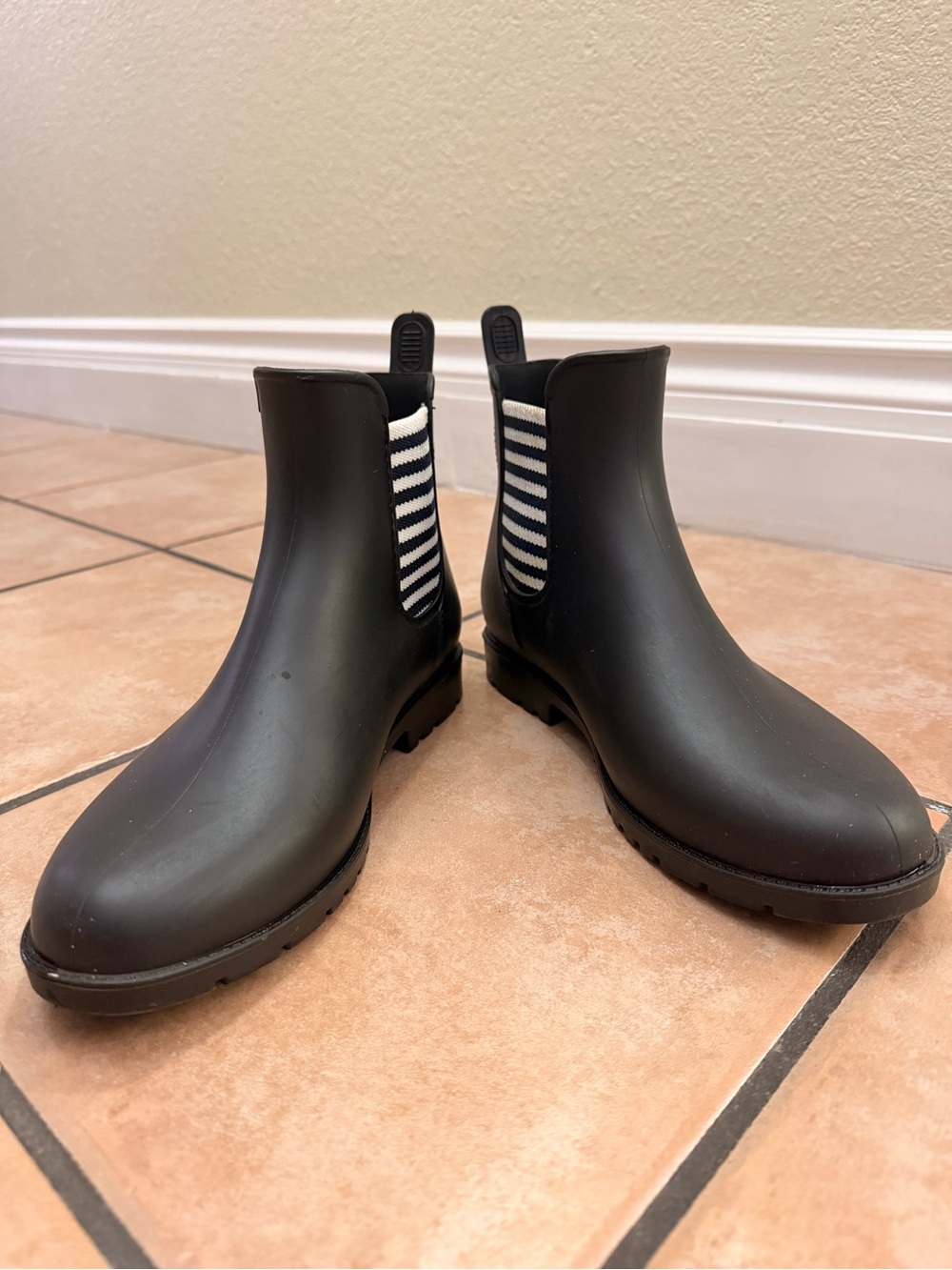 Unk Dark Navy Rain Chelsea Booties with Striped Elastic Panels